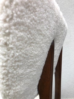 Midcentury Cream Bouclé and Wood Dining Chair, Europe, 1960s