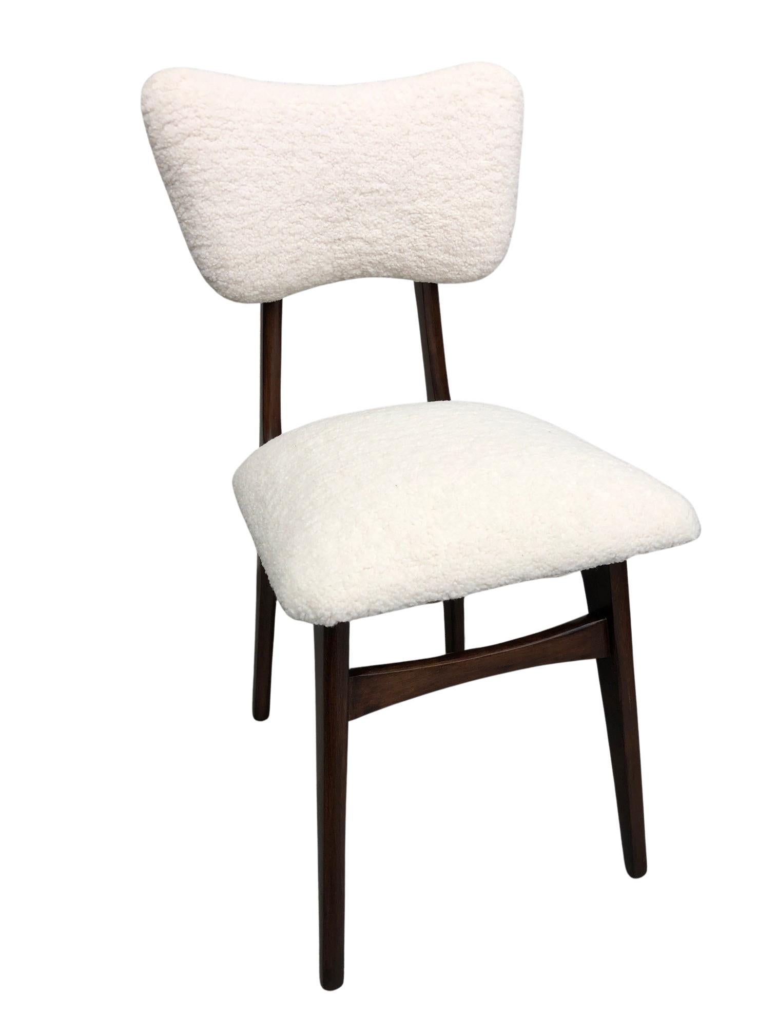 Midcentury Cream Bouclé and Wood Dining Chairs, Europe, 1960s, Set of Eight 3