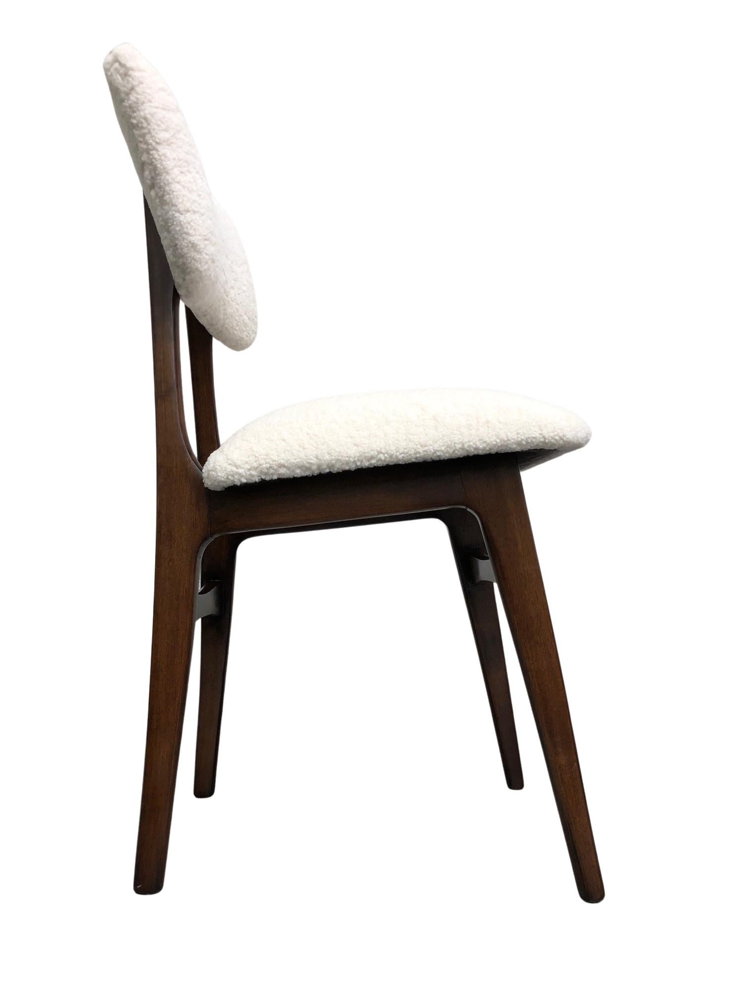 Midcentury Cream Bouclé and Wood Dining Chairs, Europe, 1960s, Set of Eight 1
