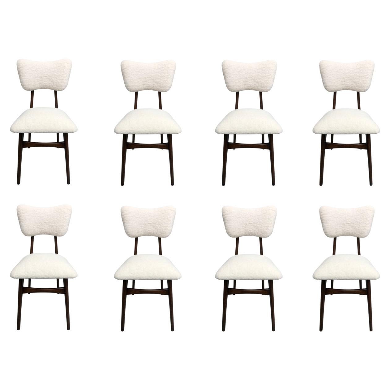 Midcentury Cream Bouclé and Wood Dining Chairs, Europe, 1960s, Set of Eight