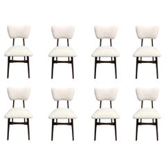 Midcentury Cream Bouclé and Wood Dining Chairs, Europe, 1960s, Set of Eight