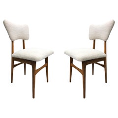 Midcentury Cream Bouclé and Wood Dining Chairs, Europe, 1960s, Set of Two