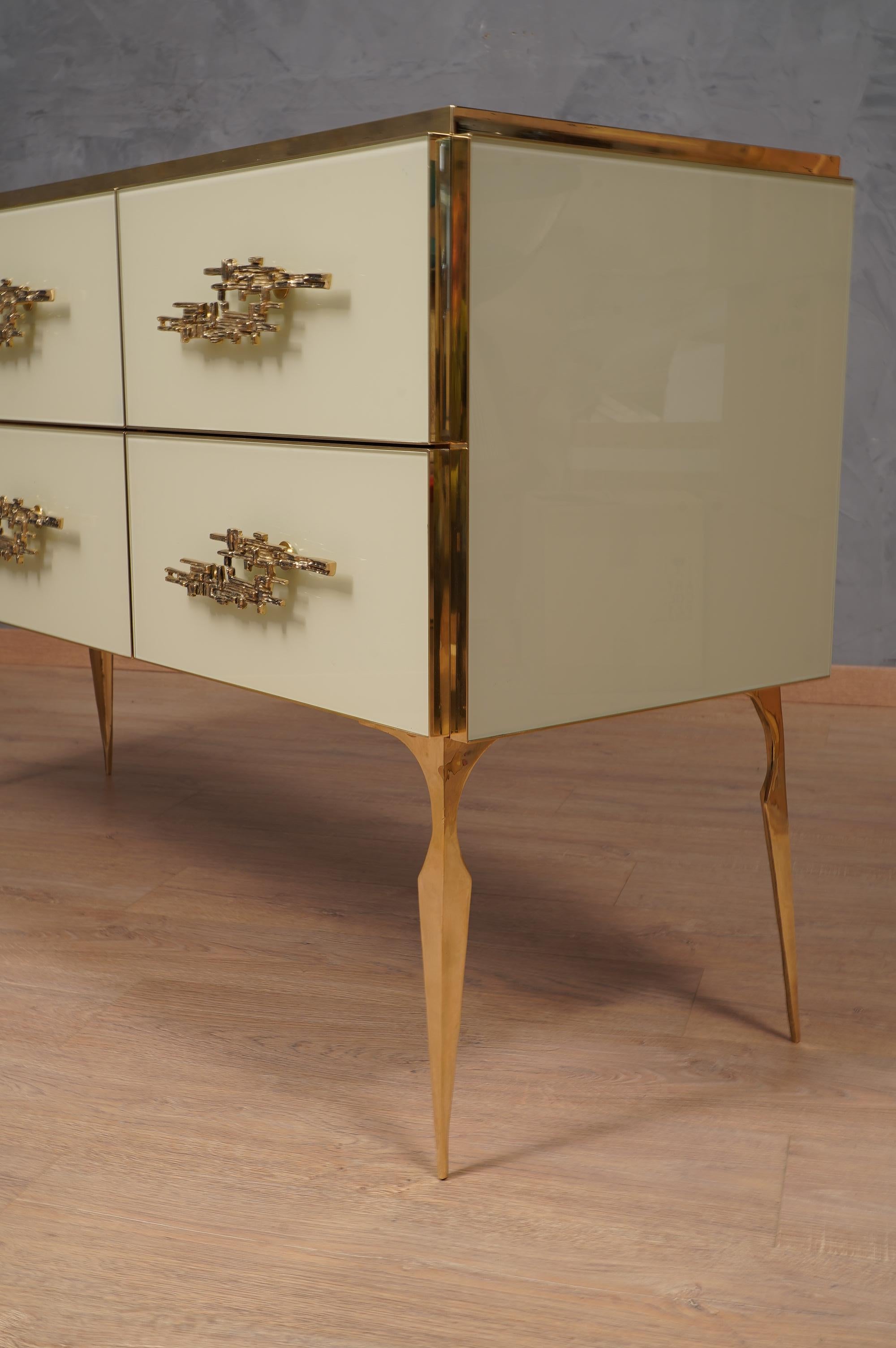  Midcentury Cream Color Glass and Brass Commode, 1980 6