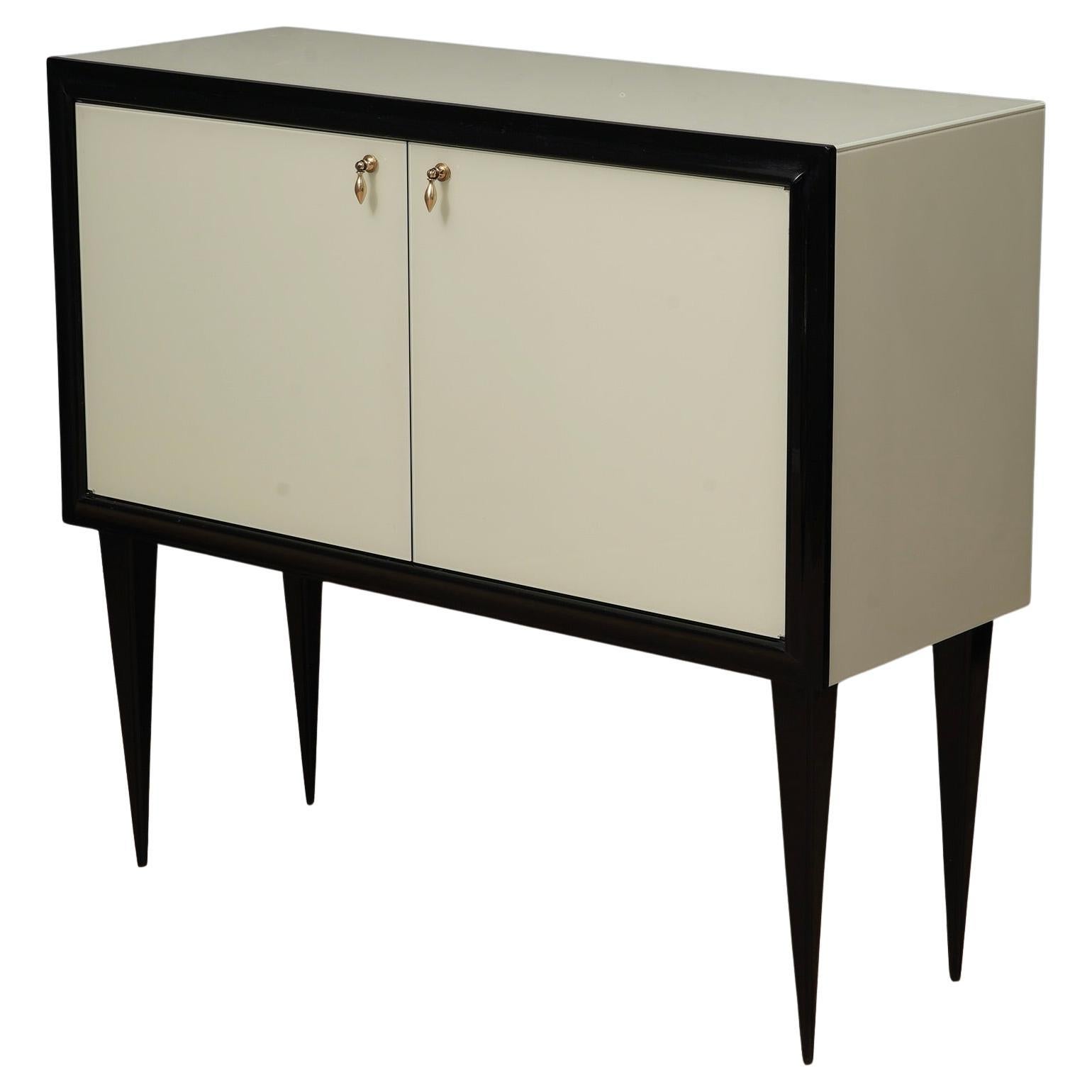 SideBoard / DryBar in vetro e ottone color crema del MidCentury, 1950