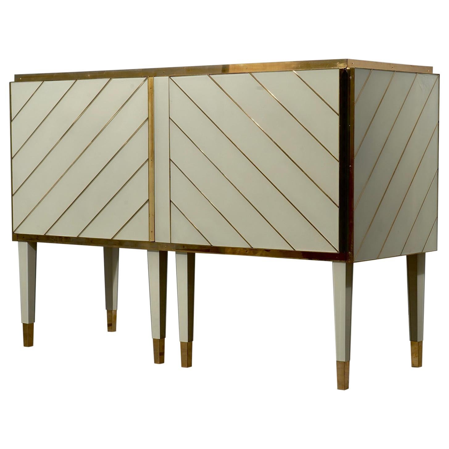Midcentury Cream Color Glass and Brass Sideboards, 2021