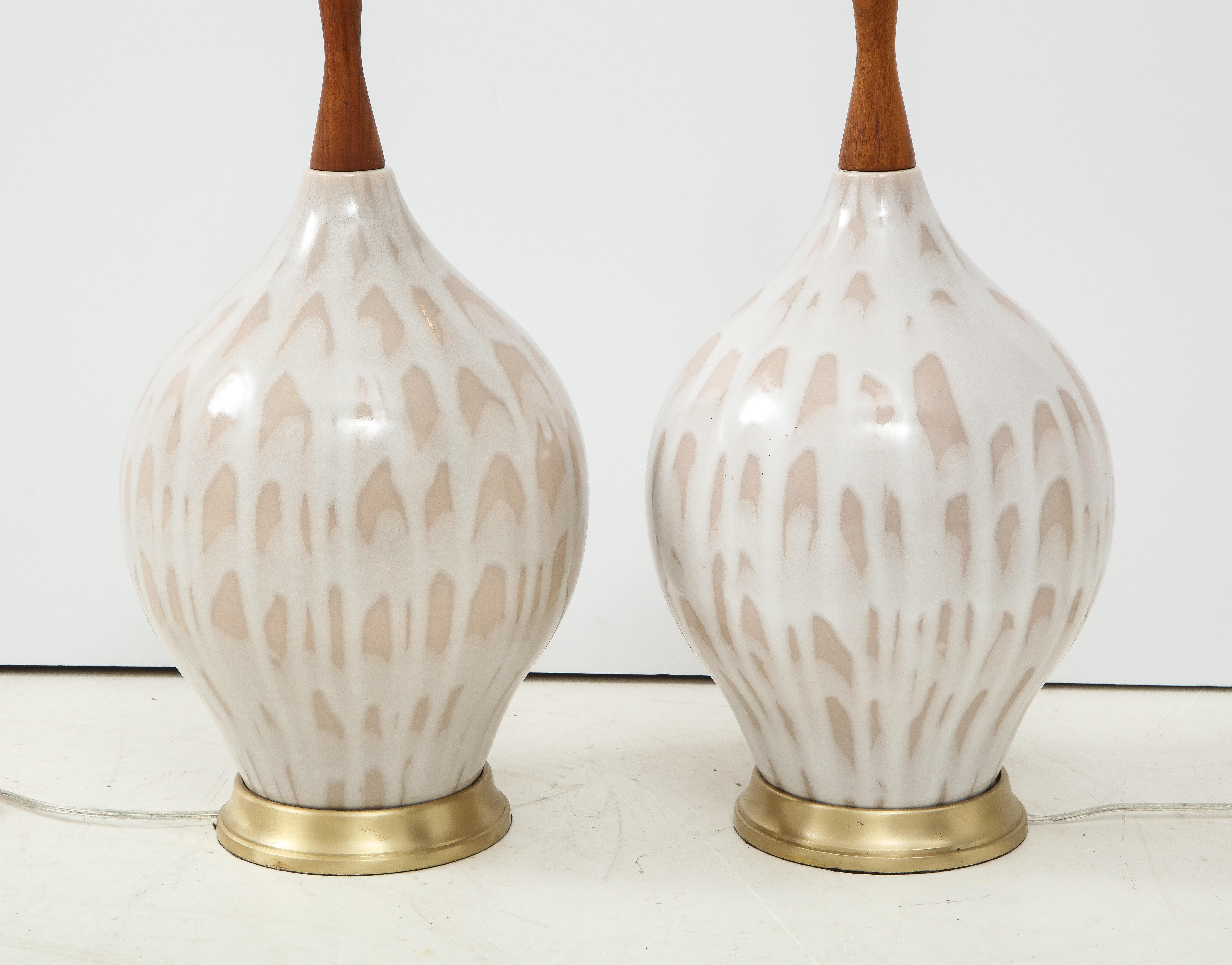 Mid-Century Modern Midcentury Cream, Taupe Ceramic Lamps