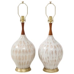 Midcentury Cream, Taupe Ceramic Lamps