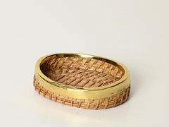 Ciotola o catino in stile Crespi del MidCentury in bambù, vimini e ottone, Italia 1970