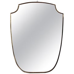 Midcentury Crest-Shaped Italian Wall Mirror with Brass Frame 'circa 1950s'