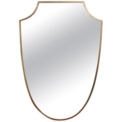 Midcentury Crest-Shaped Italian Wall Mirror with Brass Frame, 'circa 1950s'