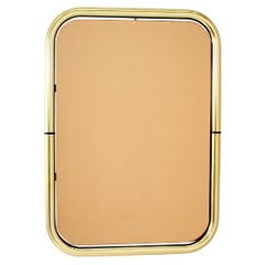 Midcentury Cristal Art Brass and Pink Glass Wall Mirror, 1970s, Italy