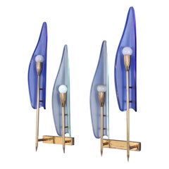 Midcentury Cristal Art Curved Colored Satin Glass Sconces, Italy, Late 1950s