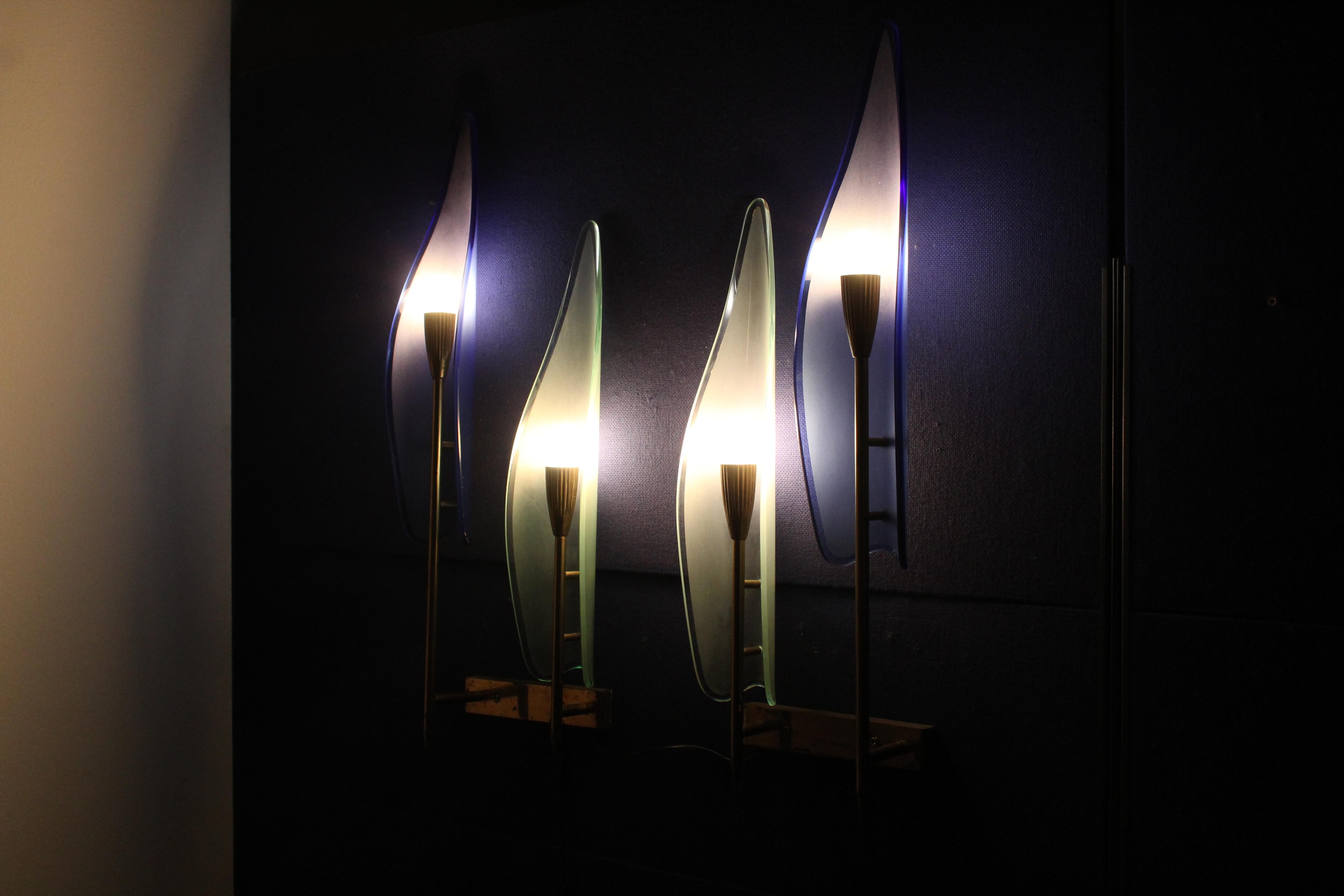 Midcentury Cristal Art Curved Colored Satin Glass Sconces, Italy, Late 1950s 5