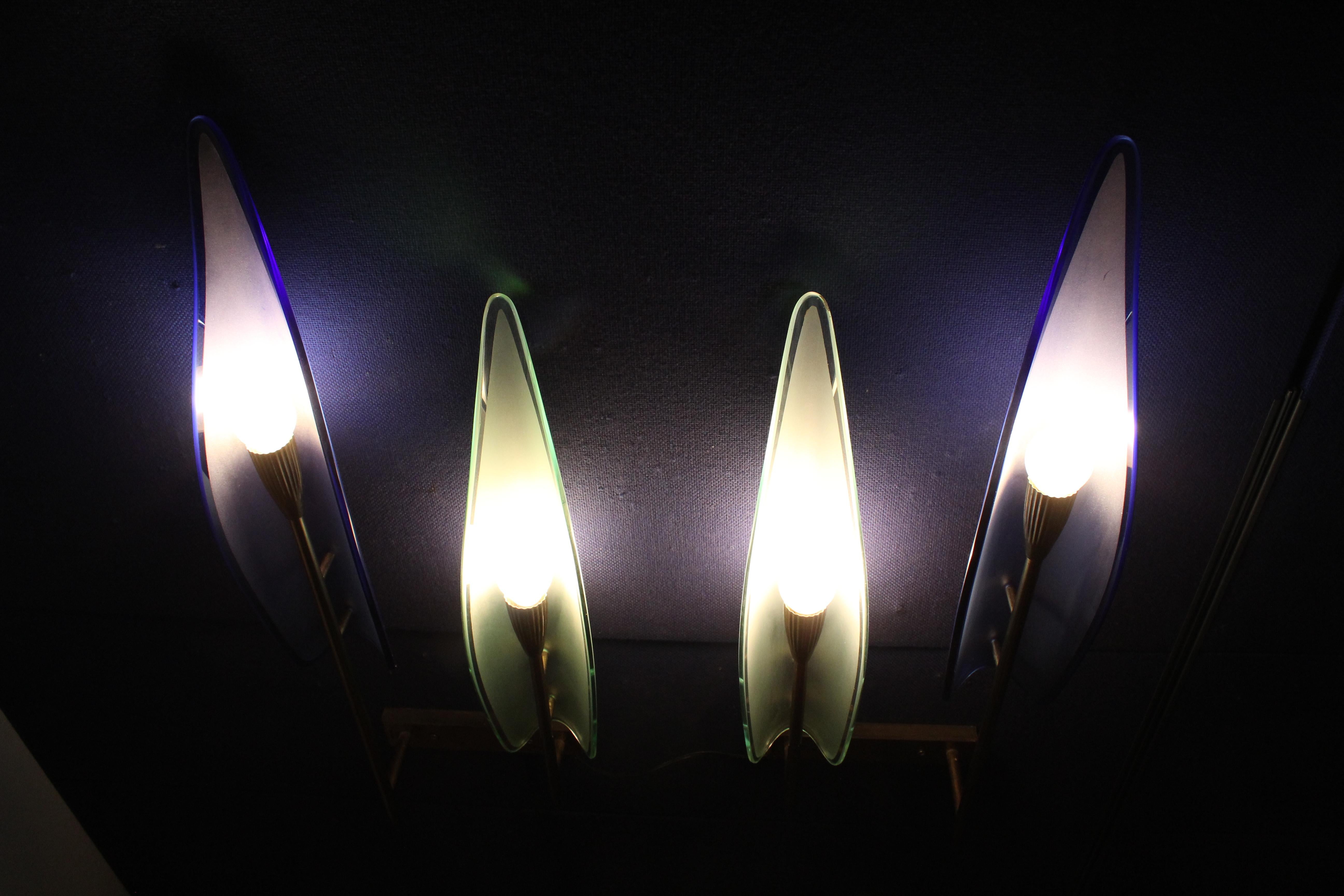 Midcentury Cristal Art Curved Colored Satin Glass Sconces, Italy, Late 1950s 6