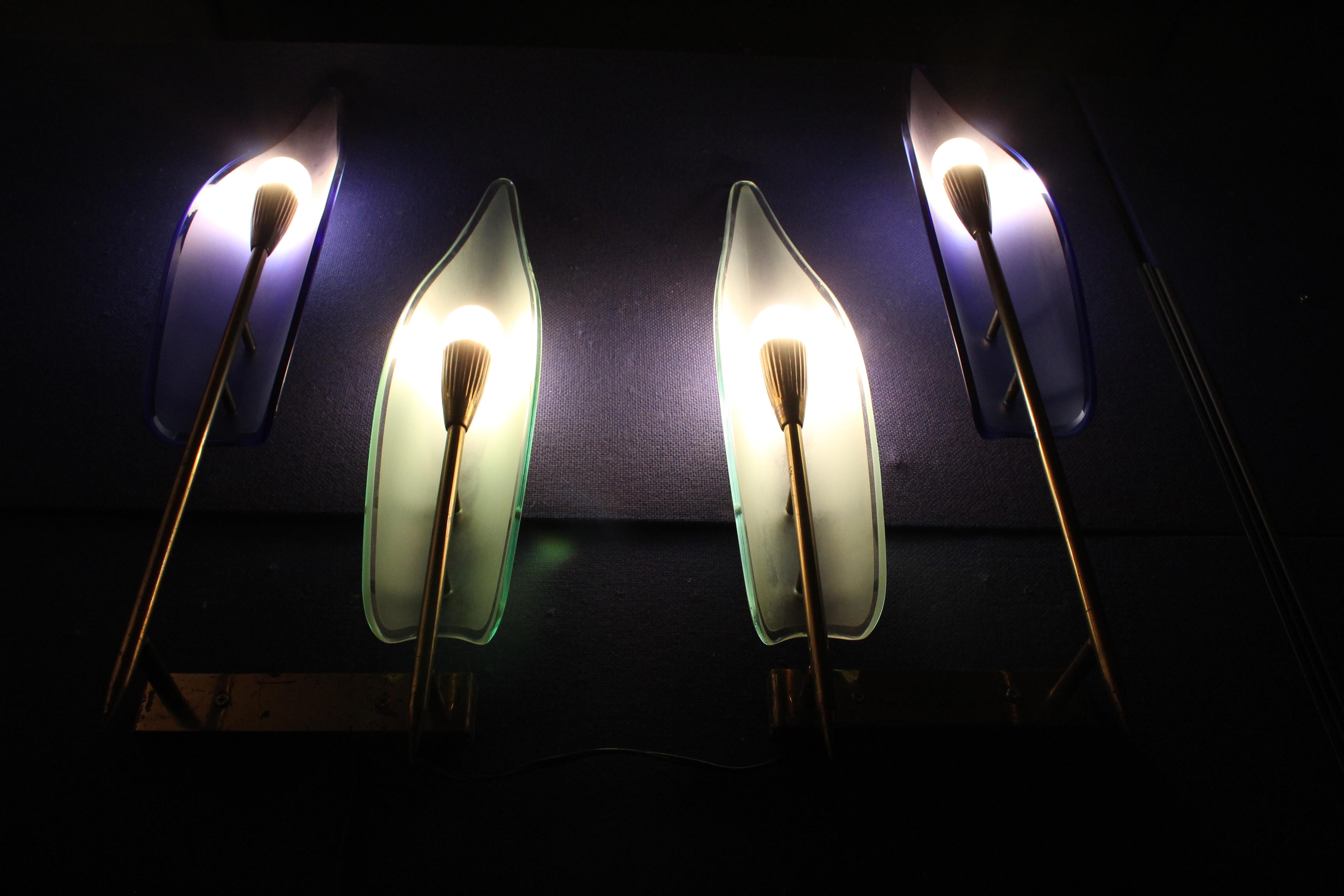 Midcentury Cristal Art Curved Colored Satin Glass Sconces, Italy, Late 1950s 7