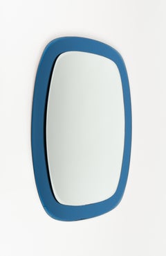 Midcentury Cristal Art Oval Wall Mirror with Blue Frame, Italy 1960s