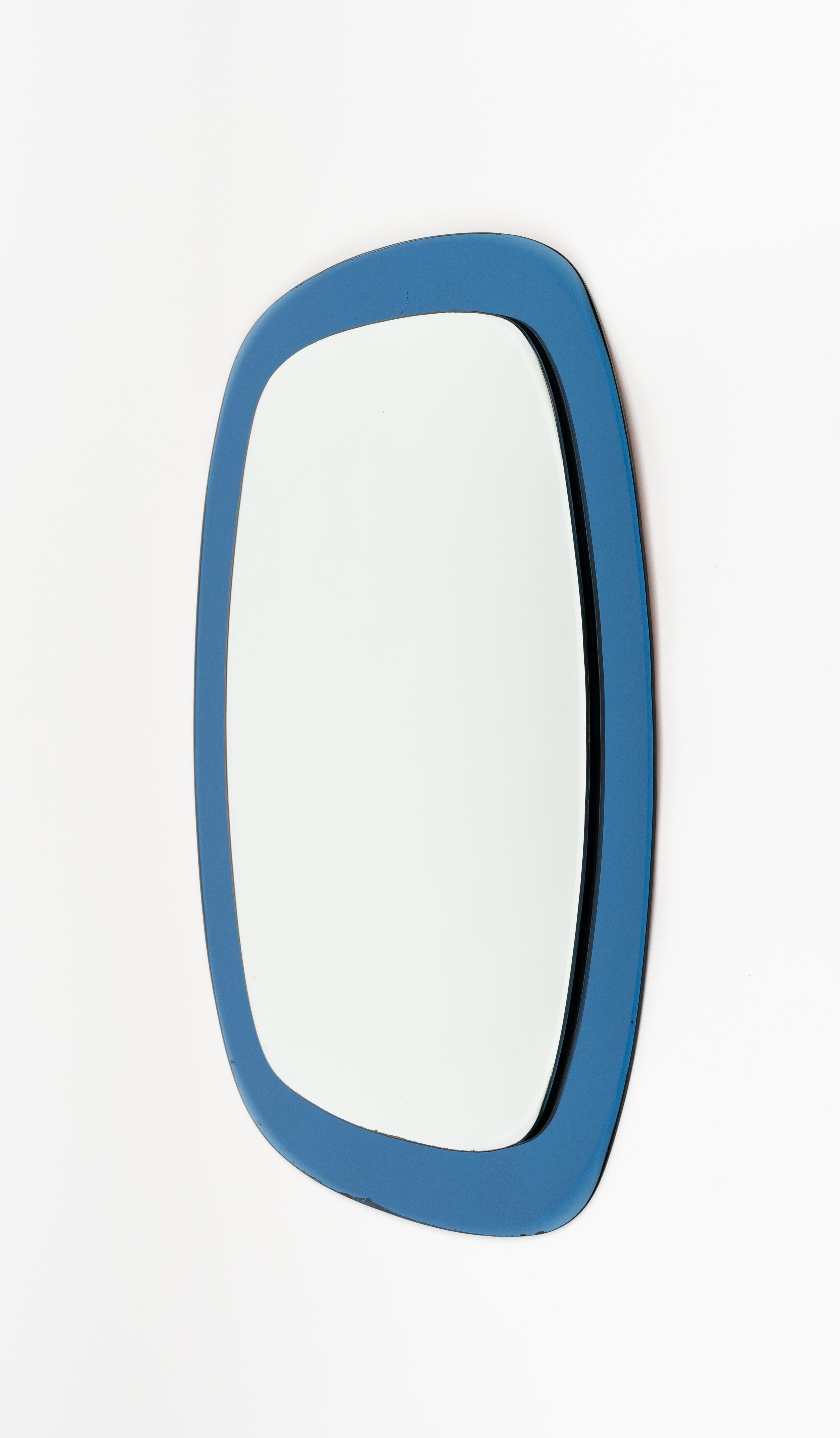 Mid-20th Century Midcentury Cristal Art Oval Wall Mirror with Blue Frame, Italy 1960s For Sale