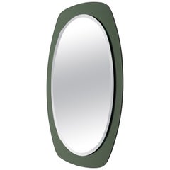 Midcentury Cristal Art Oval Wall Mirror with Green Frame, Italy 1960s