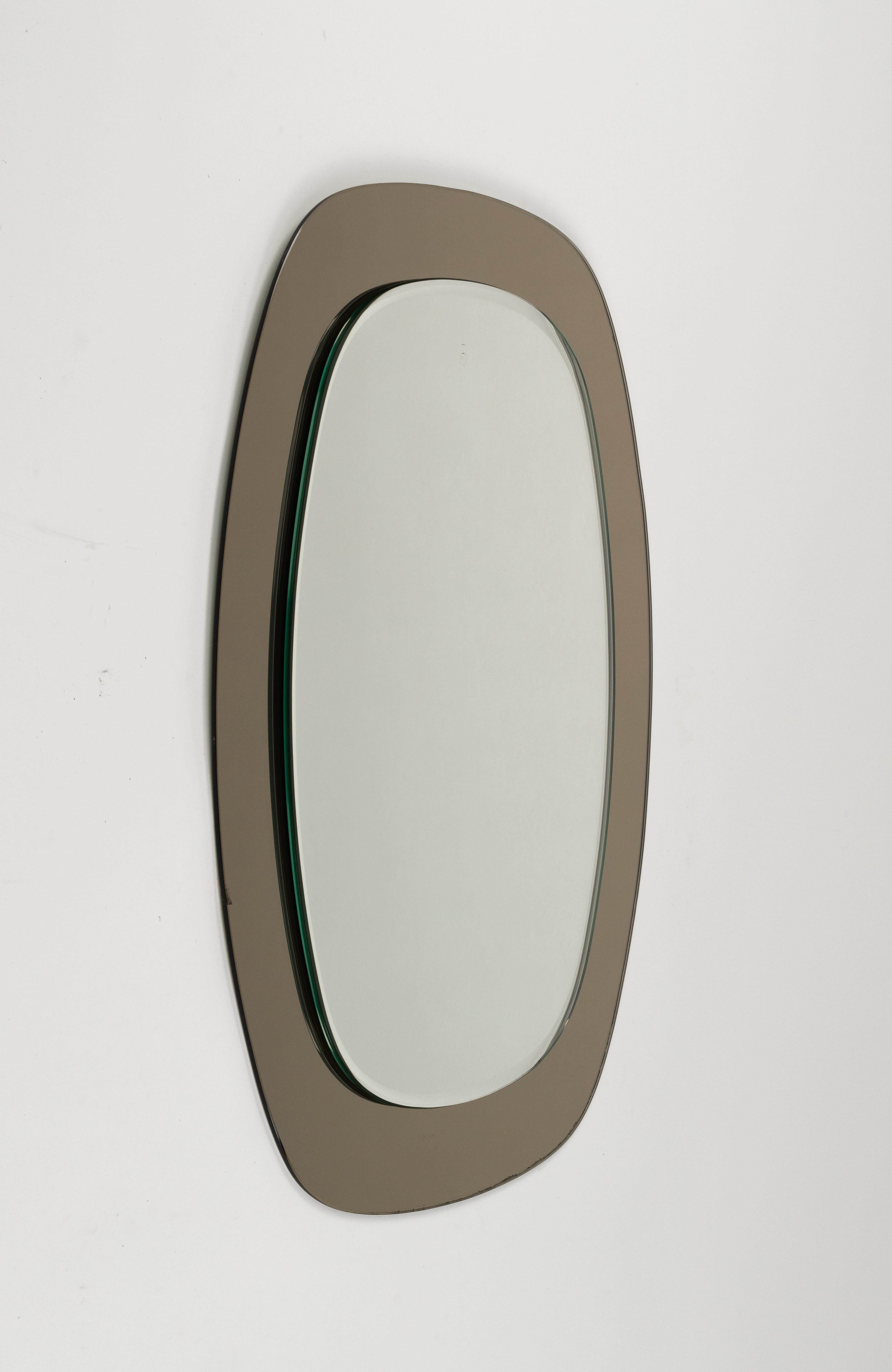 Mid-Century Modern Midcentury Cristal Art Oval Wall Mirror with Smoked Frame, Italy 1960s For Sale