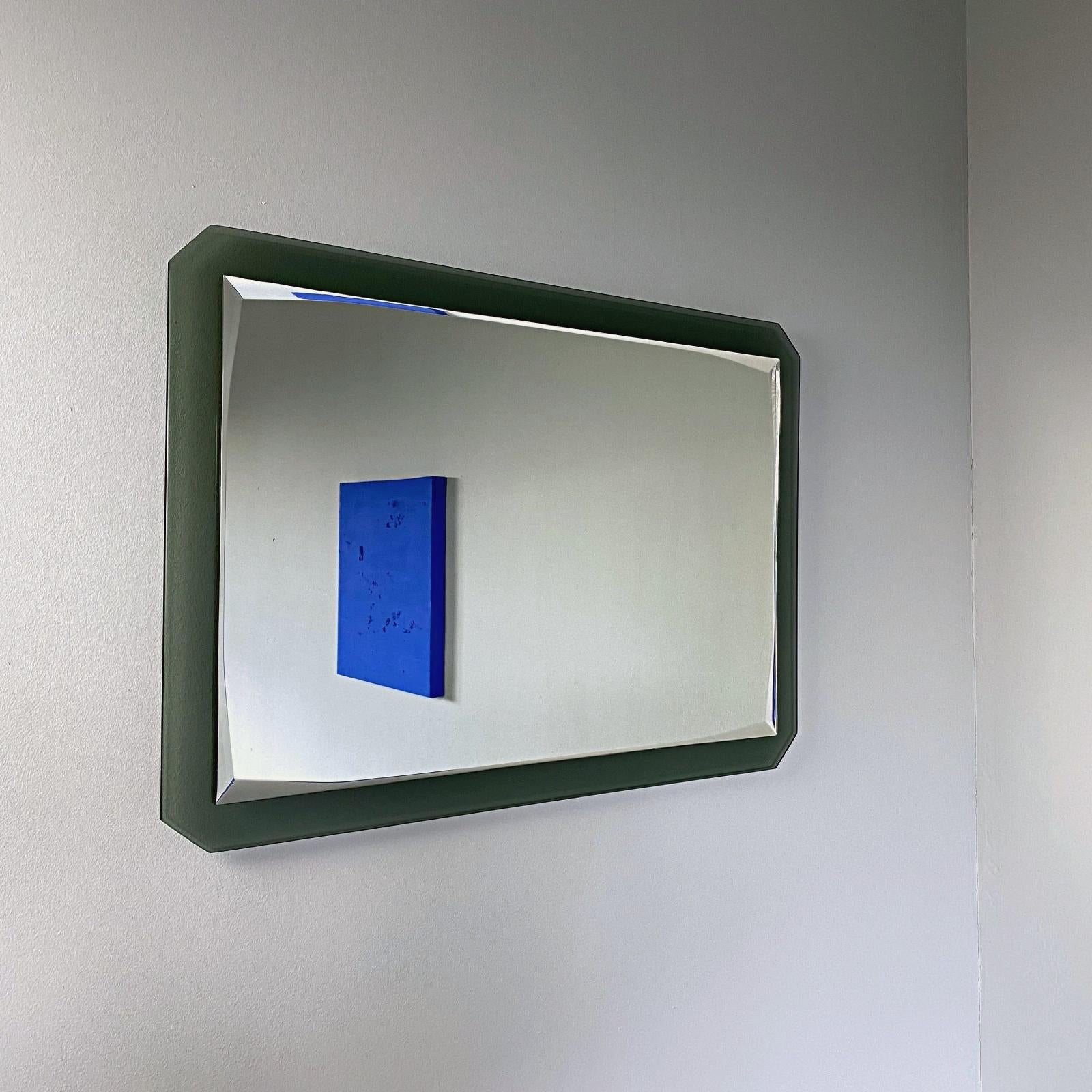 Crystal Midcentury Cristal Art Rectangular Green Glass Faceted Wall Mirror, 1960s, Italy
