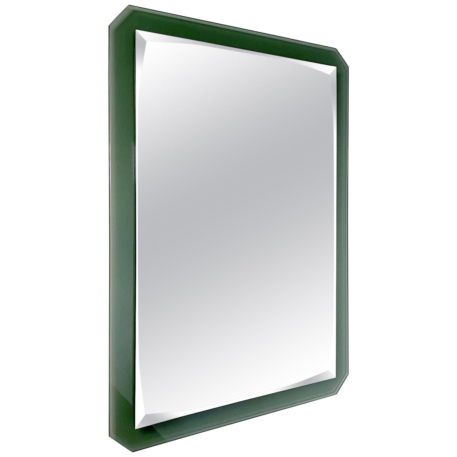 Midcentury Cristal Art Rectangular Green Glass Faceted Wall Mirror, 1960s, Italy
