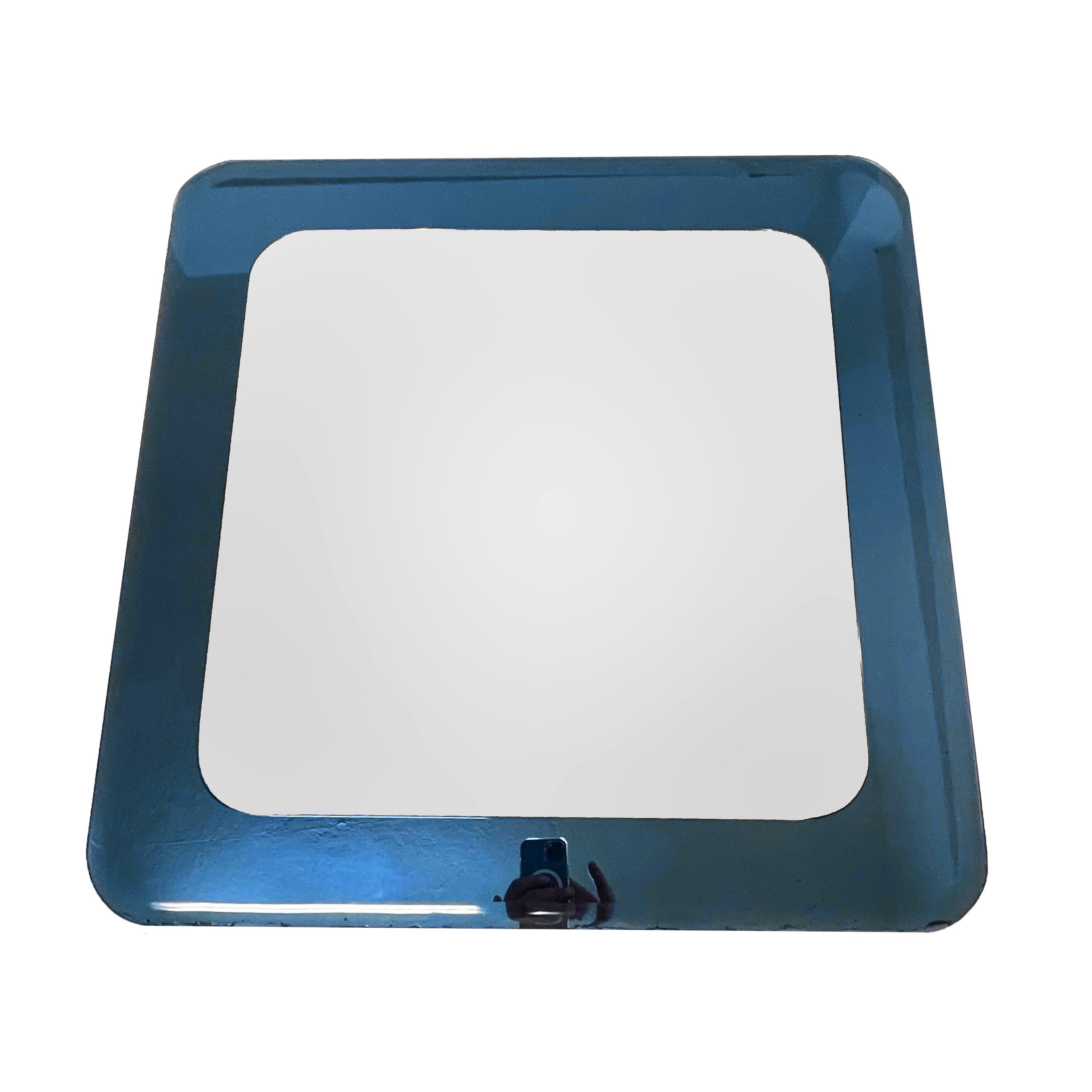 Midcentury Cristal Art Square Italian Wall Mirror with Blue Glass Frame, 1960s For Sale 6