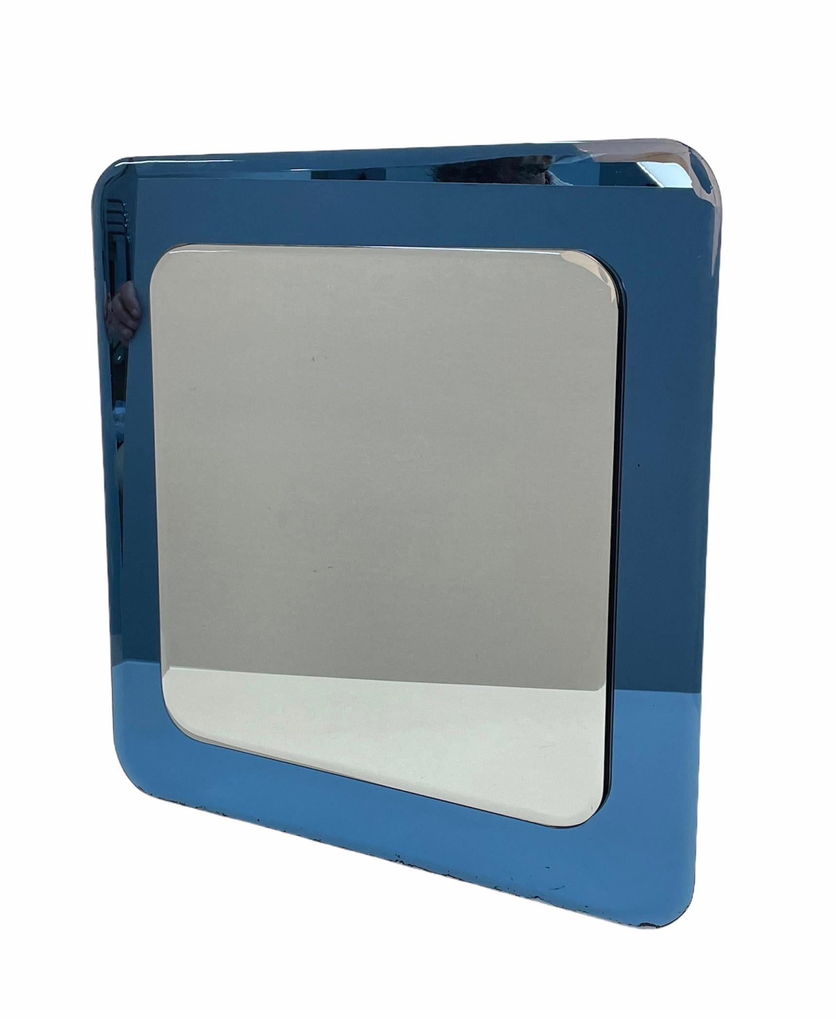 Midcentury Cristal Art Square Italian Wall Mirror with Blue Glass Frame, 1960s For Sale 8