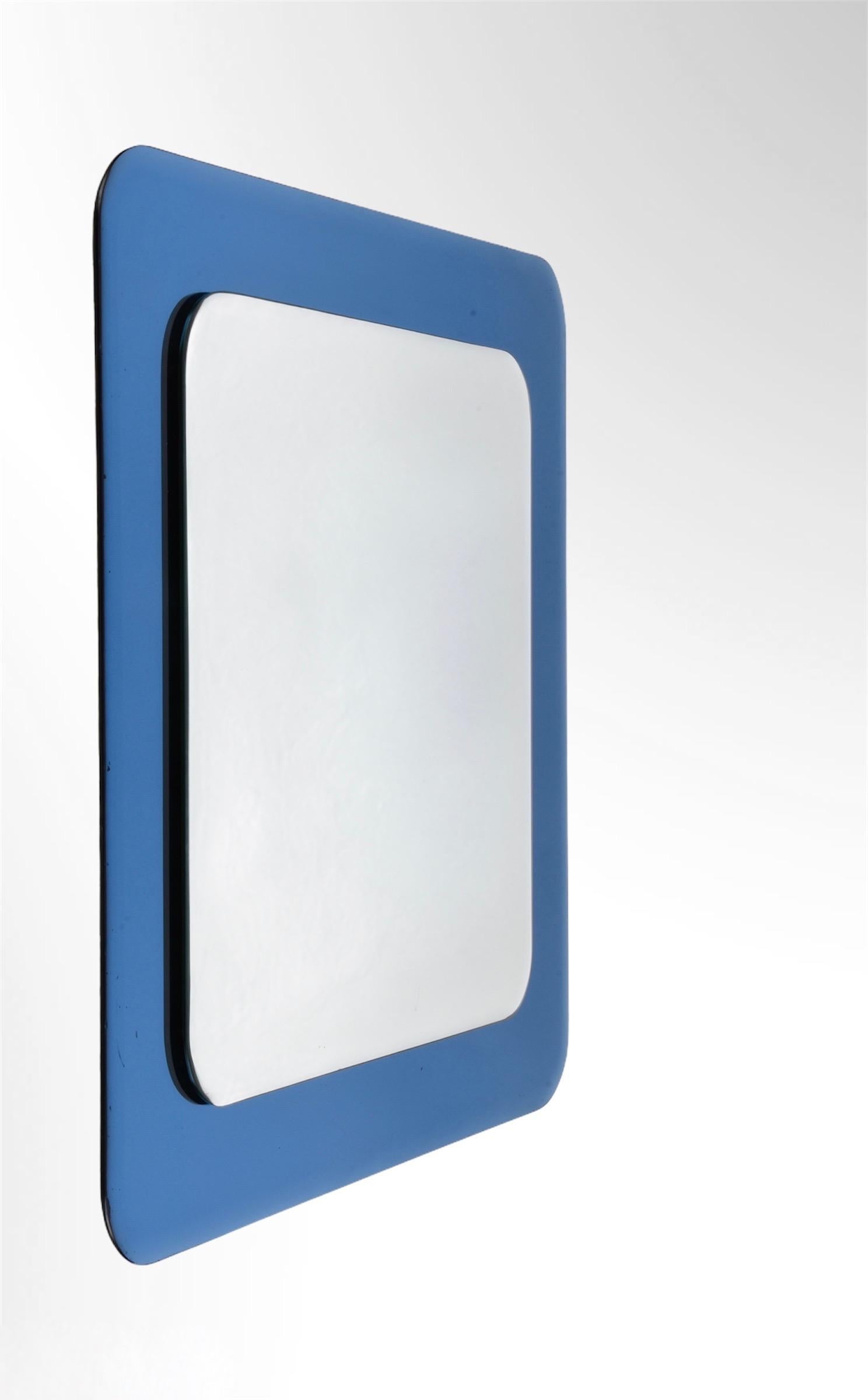 Mid-20th Century Midcentury Cristal Art Square Italian Wall Mirror with Blue Glass Frame, 1960s For Sale