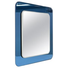 Midcentury Cristal Art Square Italian Wall Mirror with Blue Glass Frame, 1960s