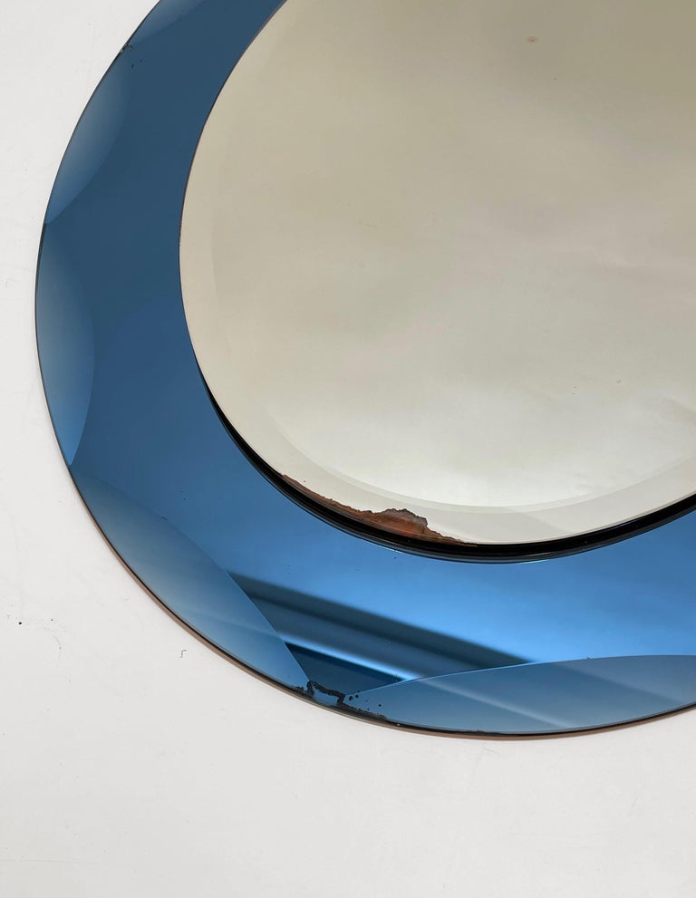 Midcentury Cristal Arte Italian Oval Mirror with Graven Blue Frame, 1960s For Sale 5