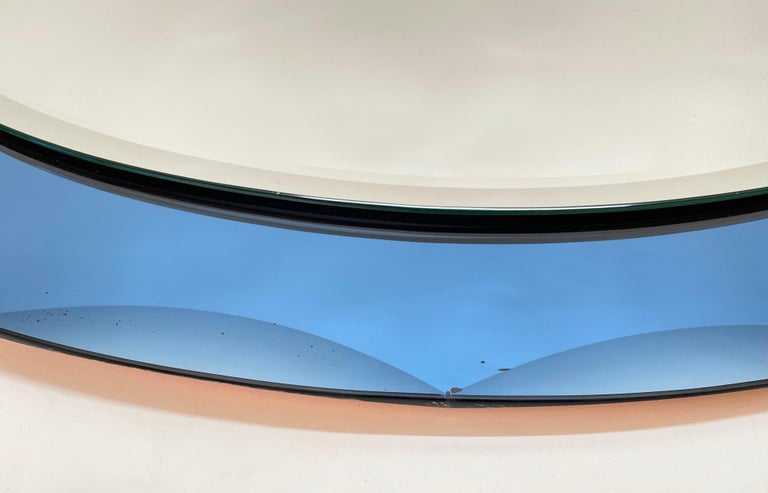 Midcentury Cristal Arte Italian Oval Mirror with Graven Blue Frame, 1960s For Sale 6