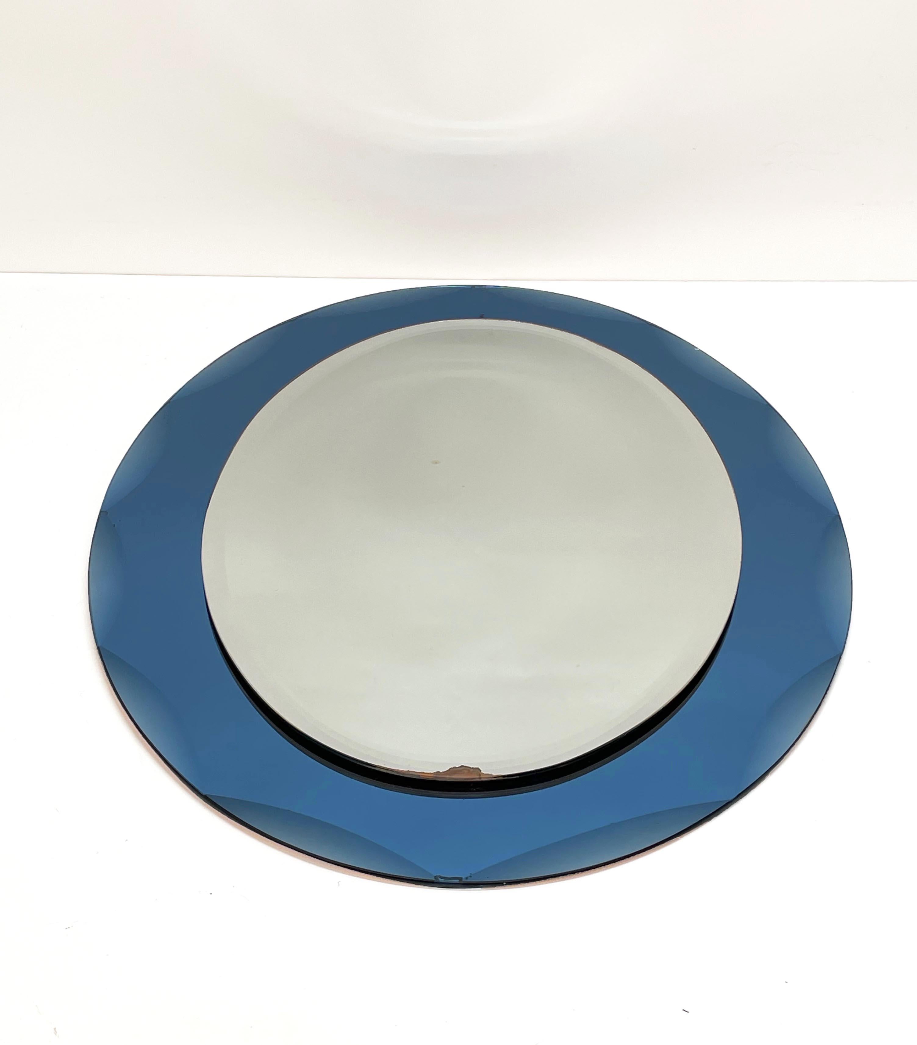 Mid-20th Century Midcentury Cristal Arte Italian Oval Mirror with Graven Blue Frame, 1960s For Sale