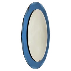 Midcentury Cristal Arte Italian Oval Mirror with Graven Blue Frame, 1960s