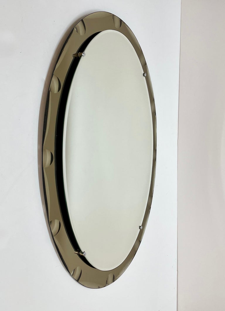 Midcentury Cristal Arte Italian Oval Mirror with Graven Bronzed Frame, 1960s For Sale 5