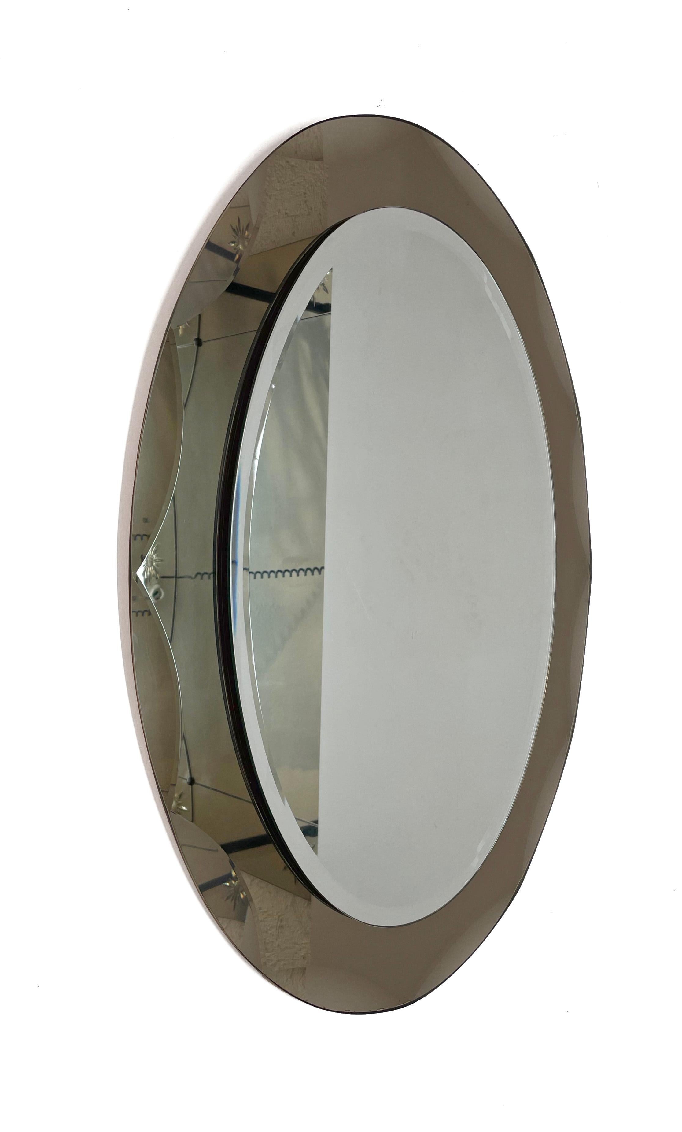 Mid-Century Modern Midcentury Cristal Arte Italian Oval Mirror with Graven Bronzed Frame, 1960s For Sale