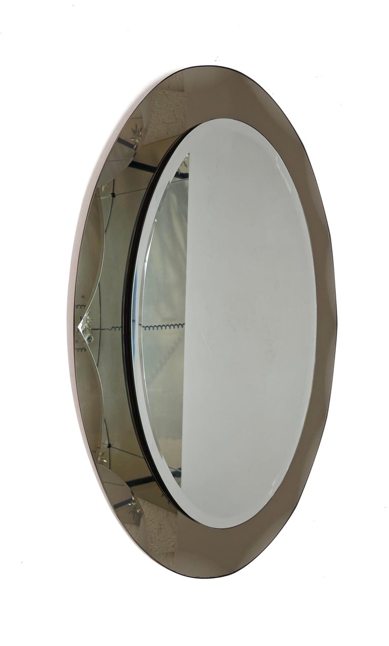 Mid-Century Modern Midcentury Cristal Arte Italian Oval Mirror with Graven Bronzed Frame, 1960s For Sale