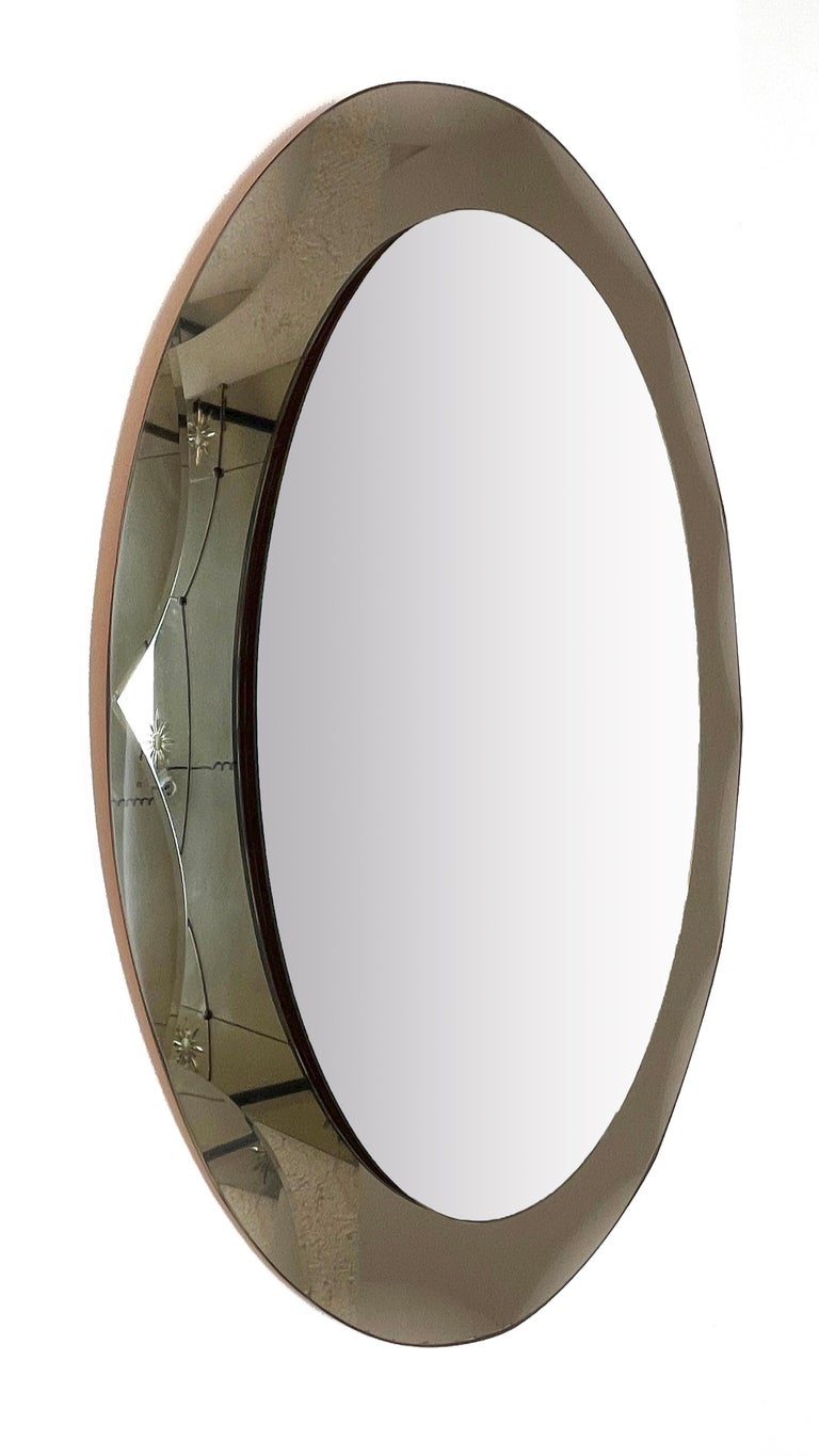Mid-20th Century Midcentury Cristal Arte Italian Oval Mirror with Graven Bronzed Frame, 1960s For Sale