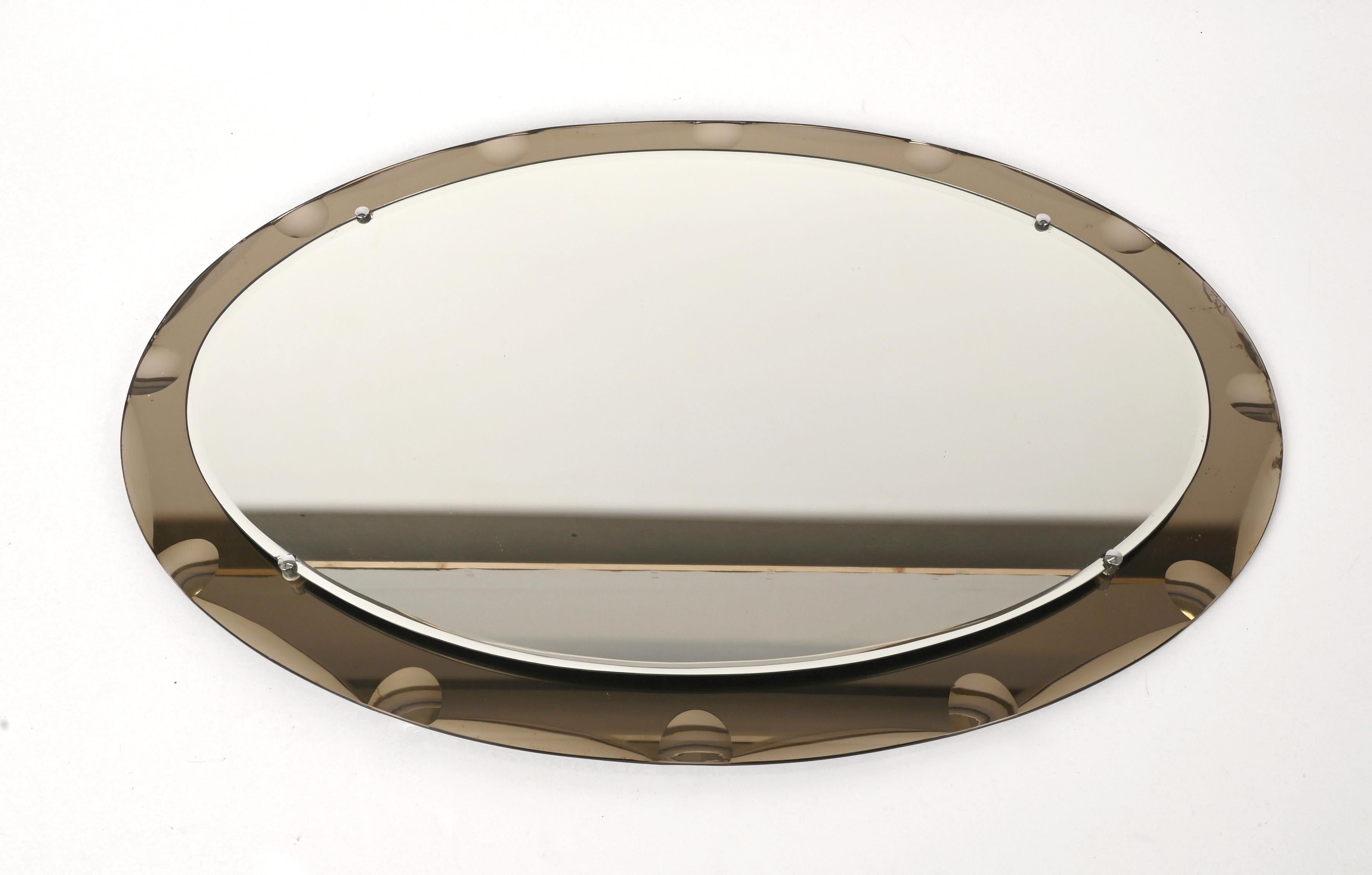 Mid-20th Century Midcentury Cristal Arte Italian Oval Mirror with Graven Bronzed Frame, 1960s For Sale