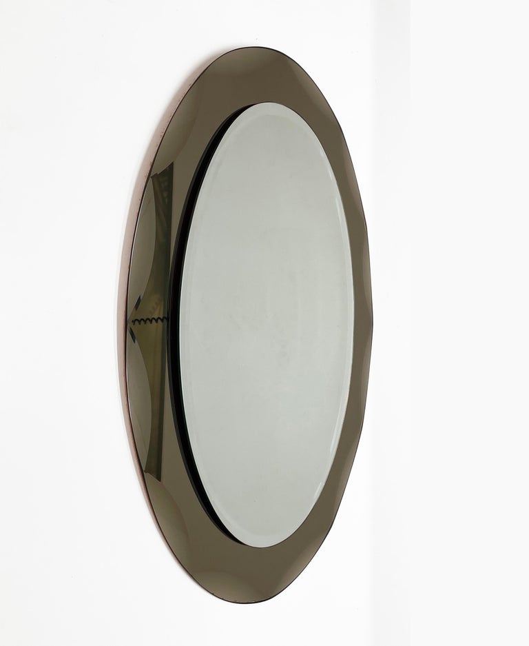 Midcentury Cristal Arte Italian Oval Mirror with Graven Bronzed Frame, 1960s For Sale 1