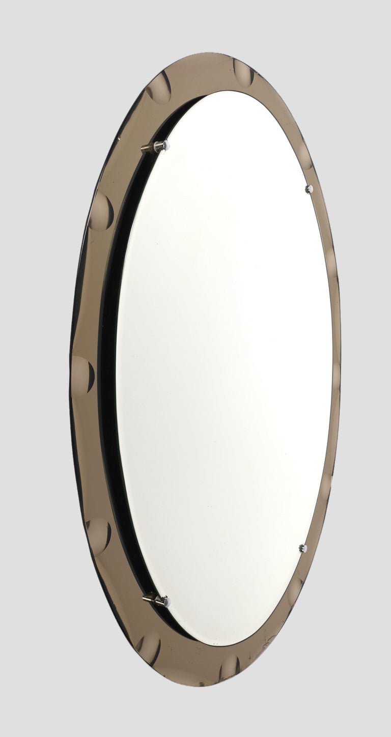 Glass Midcentury Cristal Arte Italian Oval Mirror with Graven Bronzed Frame, 1960s For Sale