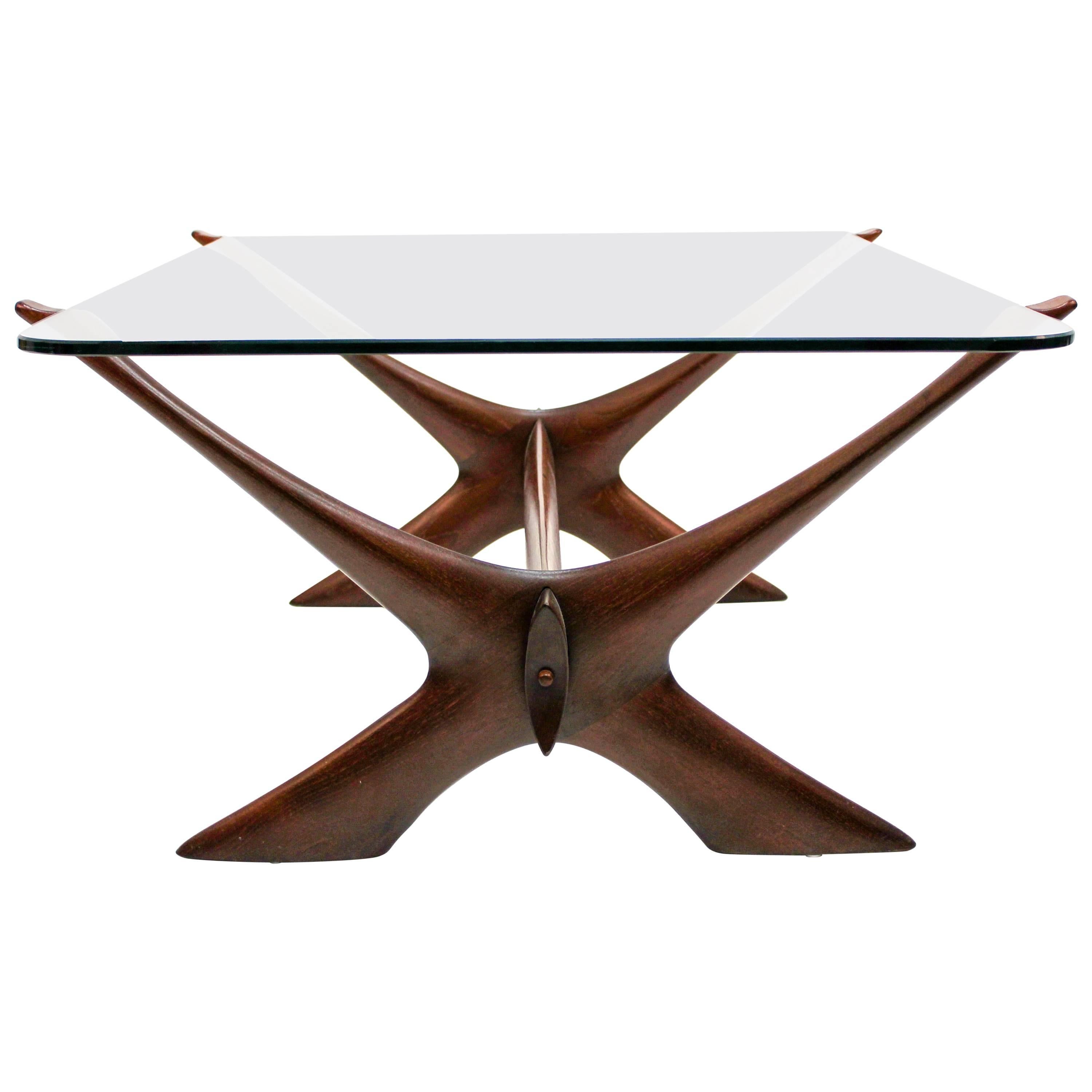 Midcentury Crossed Legs and Glass Top Coffee Table by Fredrik Schriever-Abeln