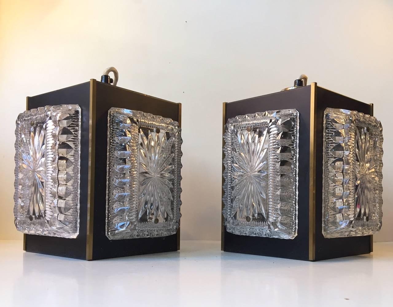 Mid-Century Modern Midcentury Crystal and Brass Ceiling Lamps, Vienna, Austria, 1950s For Sale