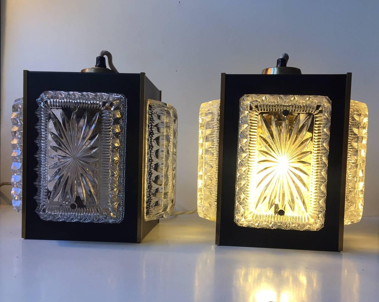 Austrian Midcentury Crystal and Brass Ceiling Lamps, Vienna, Austria, 1950s For Sale