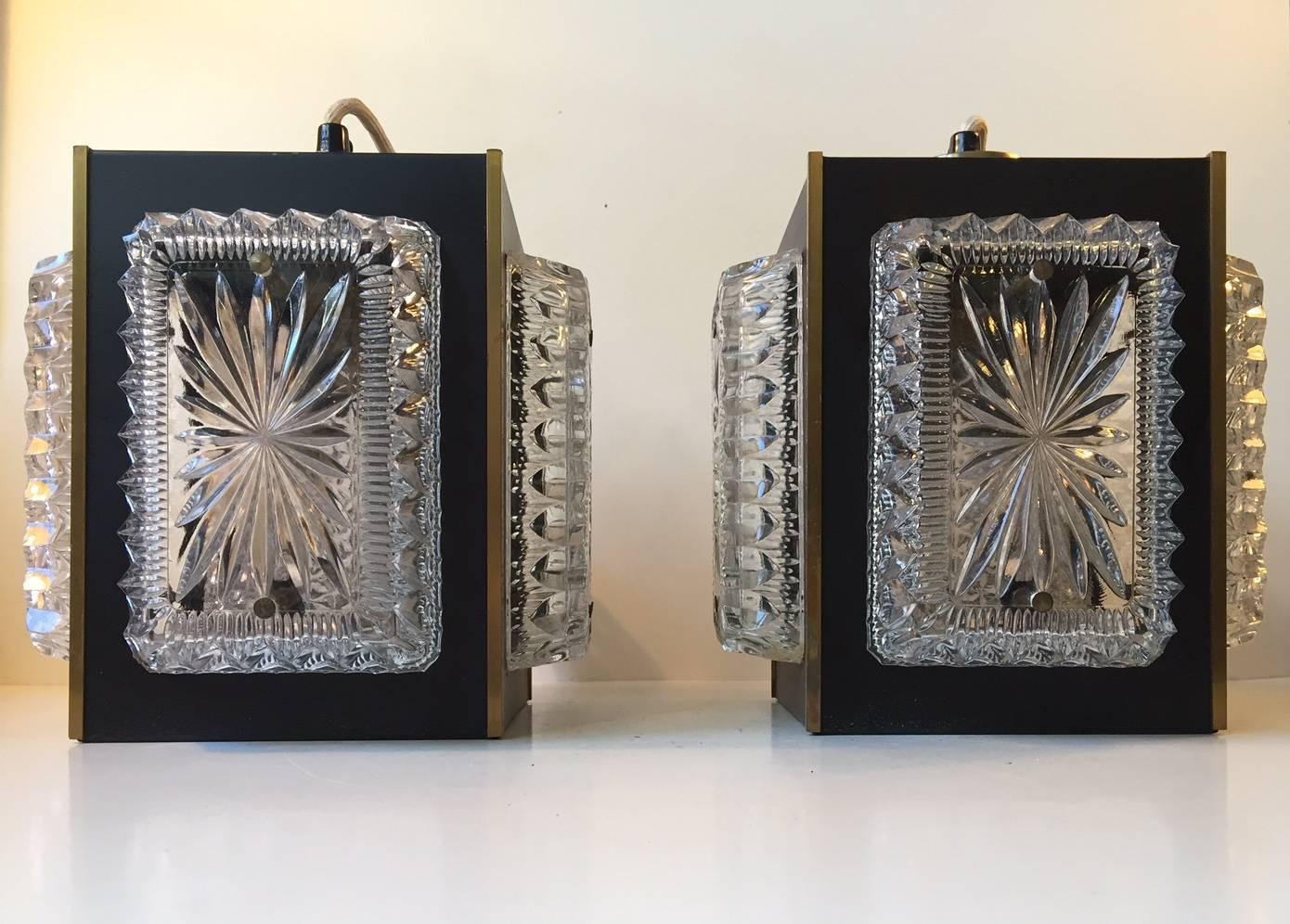 Mid-20th Century Midcentury Crystal and Brass Ceiling Lamps, Vienna, Austria, 1950s For Sale