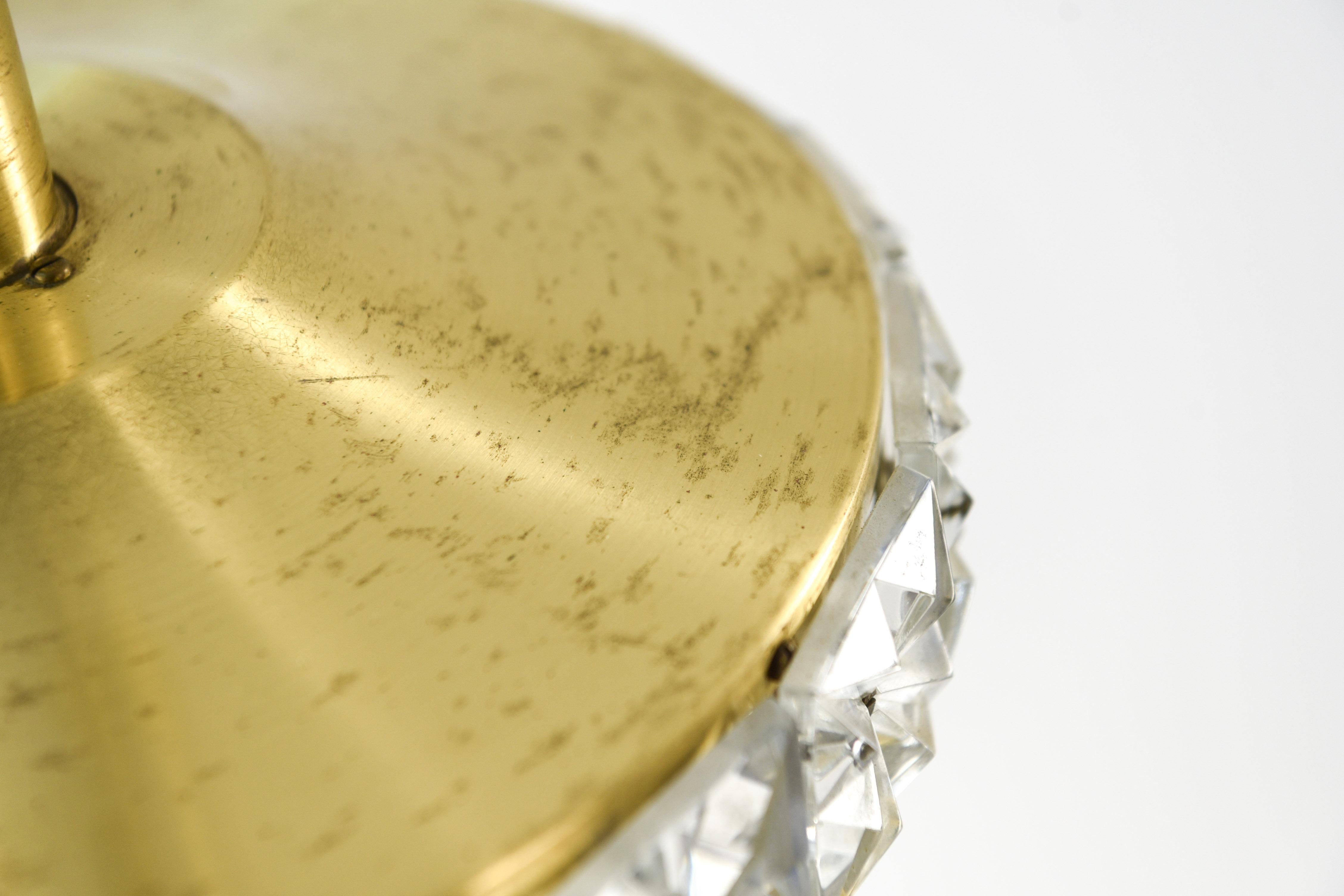 Midcentury Crystal and Brass Pendant Chandelier by Vitrika, Denmark, circa 1960 4