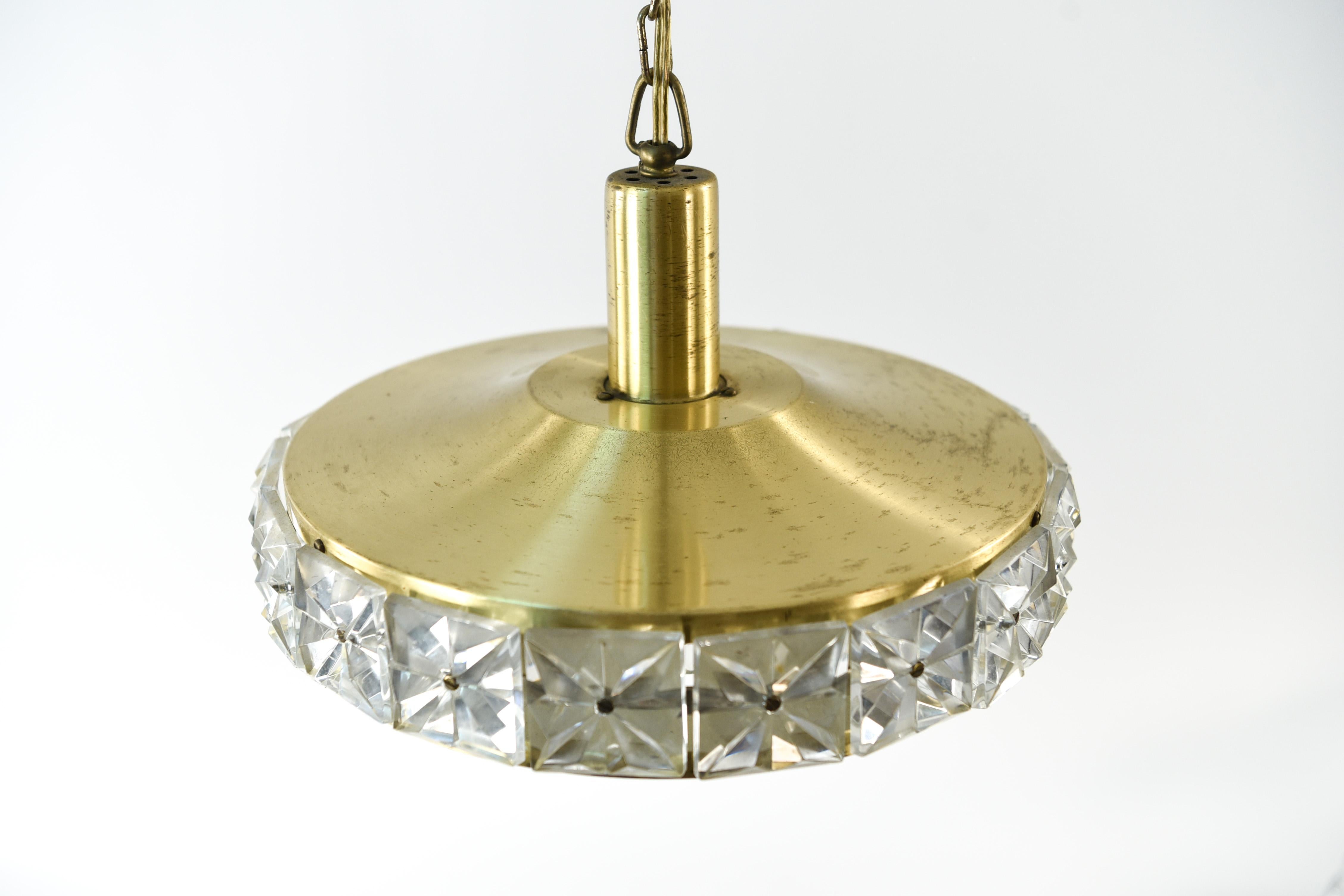 Midcentury Crystal and Brass Pendant Chandelier by Vitrika, Denmark, circa 1960 1