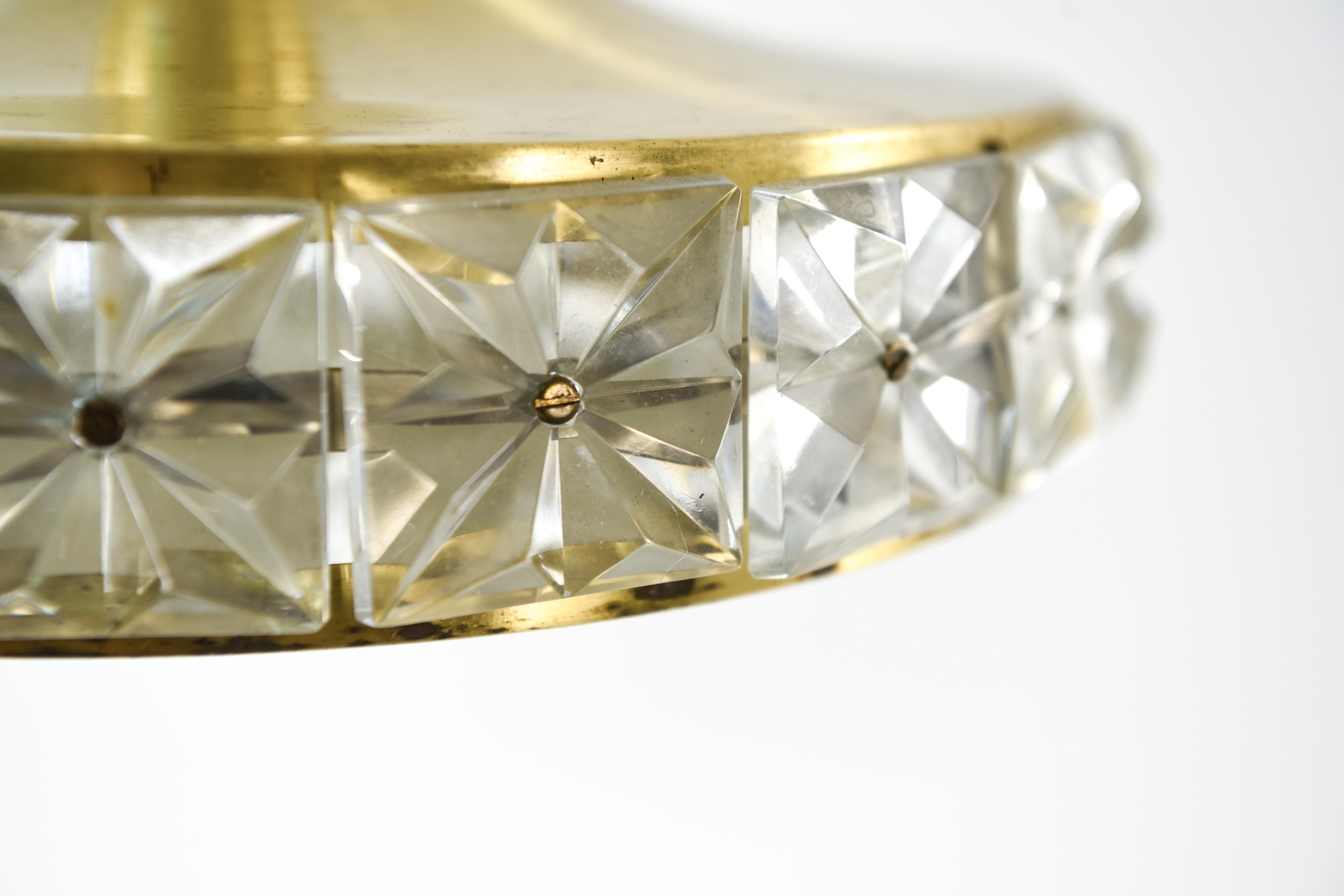 Midcentury Crystal and Brass Pendant Chandelier by Vitrika, Denmark, circa 1960 2