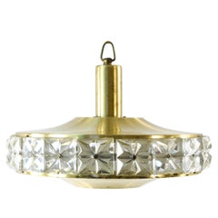 Midcentury Crystal and Brass Pendant Chandelier by Vitrika, Denmark, circa 1960