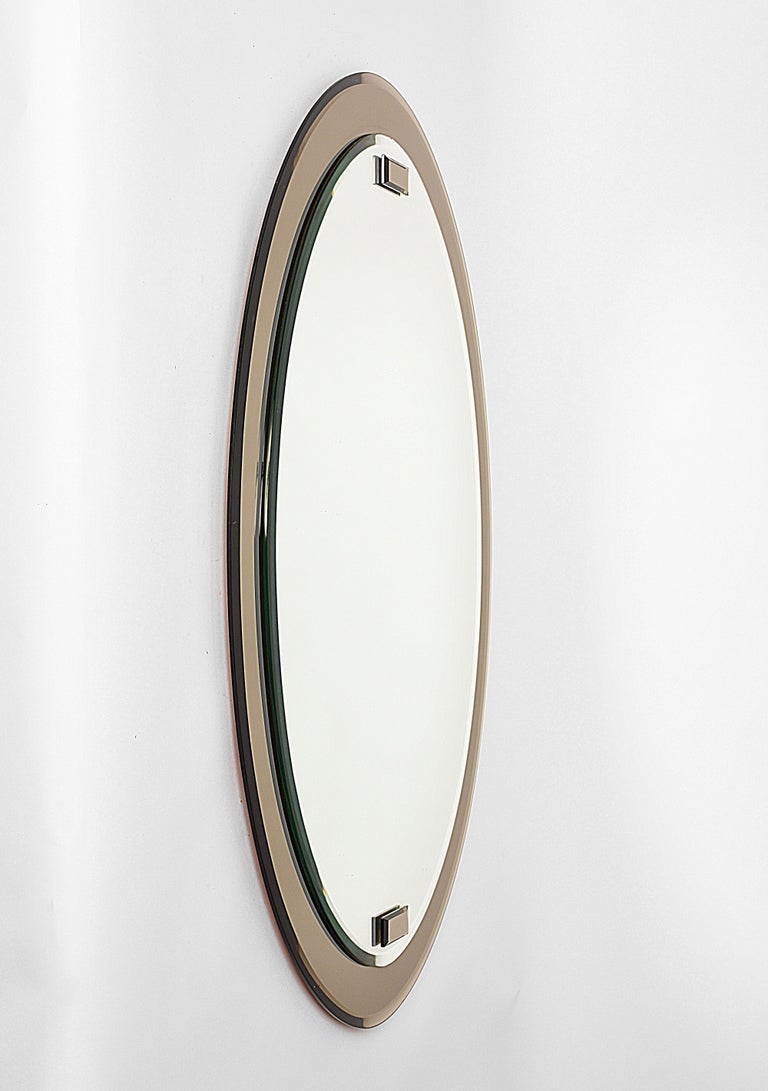 Midcentury Crystal and Grey Double-Layered Italian Wall Mirror, 1960s In Good Condition For Sale In Roma, IT
