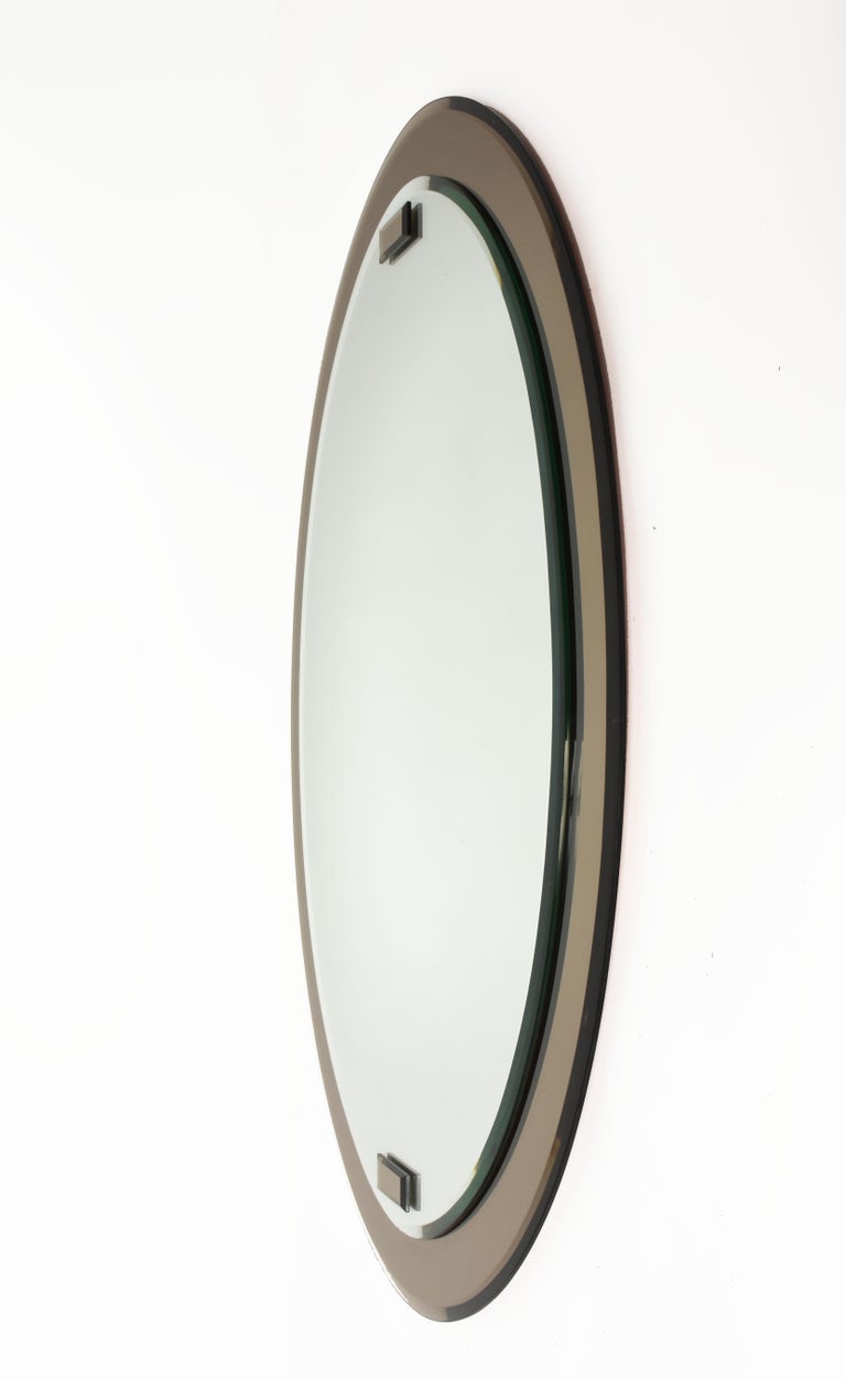 Mid-20th Century Midcentury Crystal and Grey Double-Layered Italian Wall Mirror, 1960s For Sale